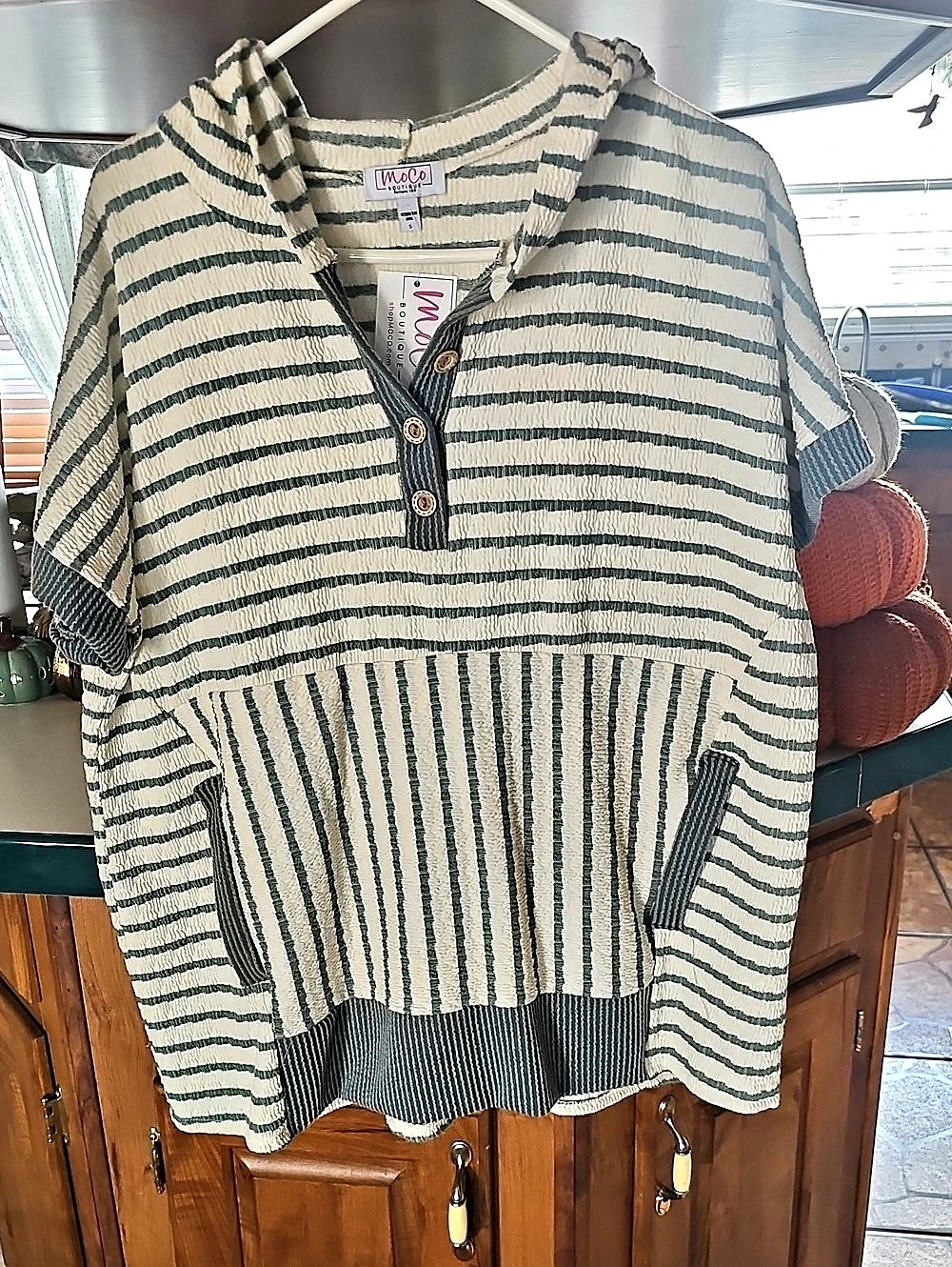 MOCO Striped Tunic in Green & Cream Like New